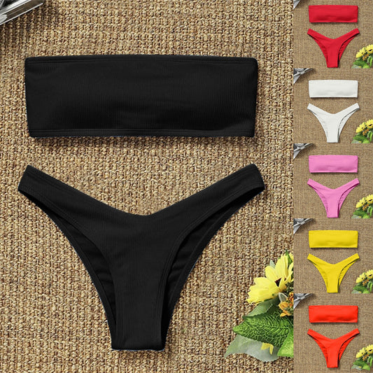 Bikini High Waist Strapless Sexy Bikini Women Swimwear Women Swimsuit Padded Bathing Suit