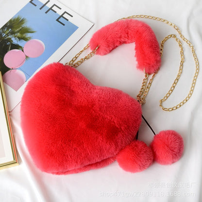 Faux plush heart-shaped shoulder bag