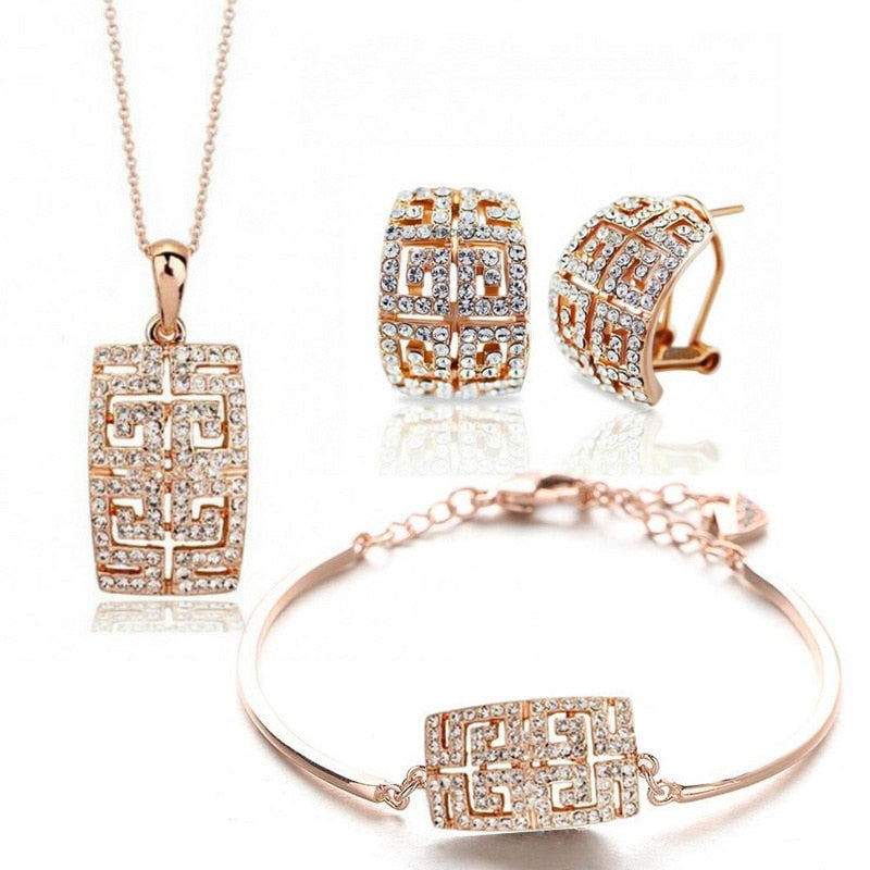 2021 New Design Hot Sale gold-color Austria Crystal Jewelry Set For Women