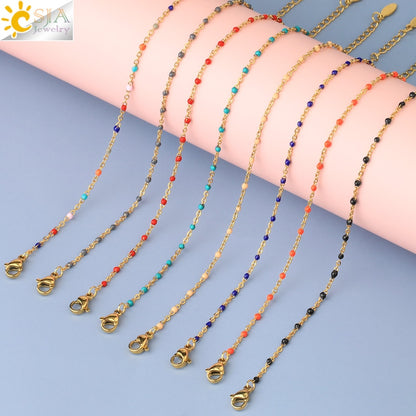 CSJA Gold Color Thin Stainless Steel Bracelets Necklaces for Women Jewelry Sets 2022 Bijoux Collier Acier Inoxydable Femme S739