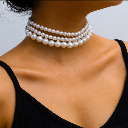 3Pcs/Set Boho Multi Layered Imitation Pearl Choker Necklace