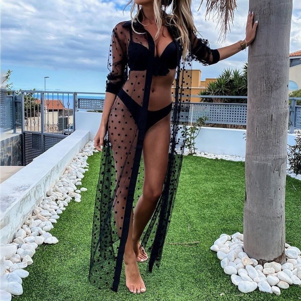 Women Sexy Bikini Cover Up Beach Dress Summer Black White Lace Kimono Boho Long Maxi Dress Loose Swimsuit