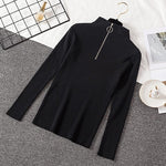 Zipper Turtleneck Knitted Sweater Casual Ribbed Knit Sweaters Pullovers Knitwear
