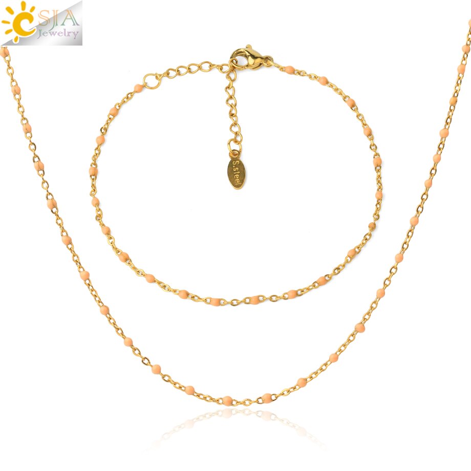CSJA Gold Color Thin Stainless Steel Bracelets Necklaces for Women Jewelry Sets 2022 Bijoux Collier Acier Inoxydable Femme S739