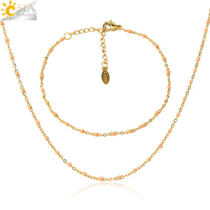 CSJA Gold Color Thin Stainless Steel Bracelets Necklaces for Women Jewelry Sets 2022 Bijoux Collier Acier Inoxydable Femme S739