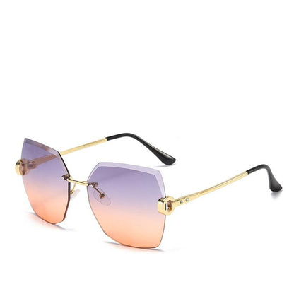 Oversized Rimless Diamond Square Sun Glasses For Female