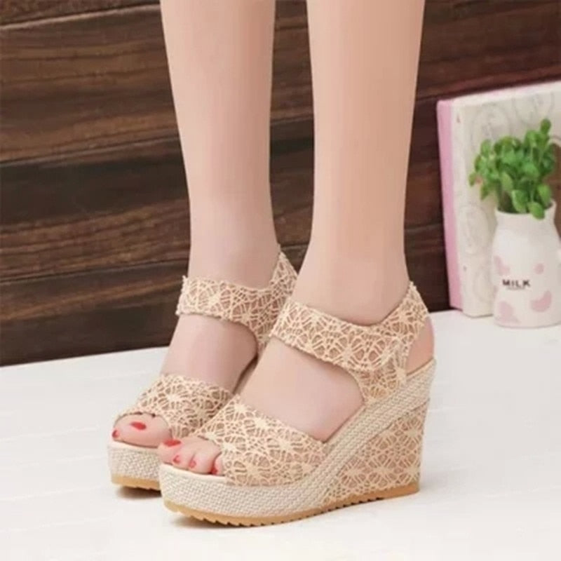 Lace Leisure Women Wedges Heeled Women Shoes