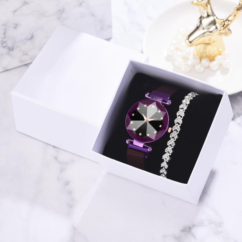 2pcs/Set Magnetic Starry Sky Wristwatch with Box