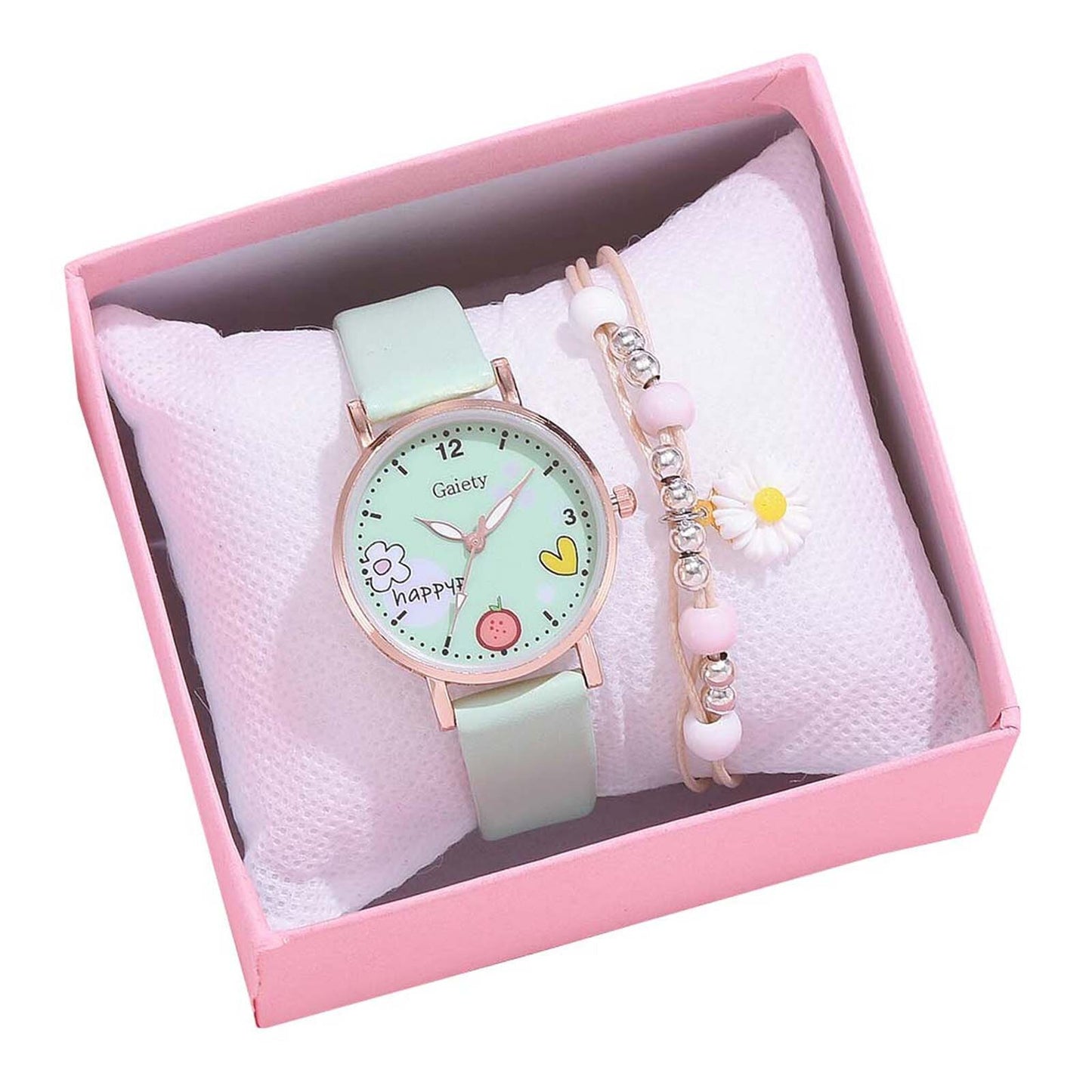 Macaron Leather Belt Watch Daisy Bracelet Set Contain Box