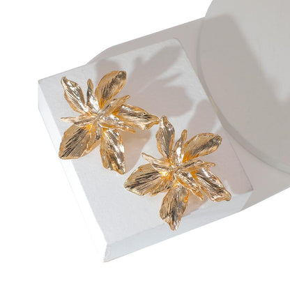 Metal Gold Flower ZA Big Earrings For Women