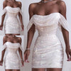 Women Off Shoulder Mini Dress Elegant Sweet White Dress Stylish Sexy Slash Neck Slim Sleeveless Evening Party Vestidos de fiesta