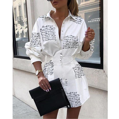 Buttons Turn-Down Long Sleeve Bandage Elegant Office Dress