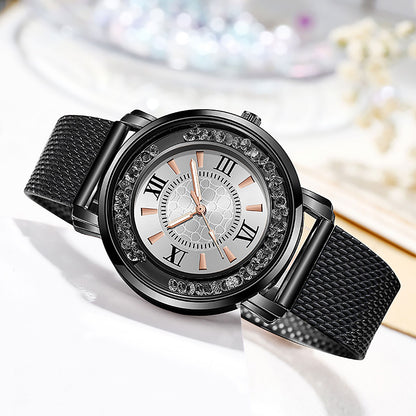 Diamond Ladies Wristwatches Stainless Steel Silver Mesh Strap