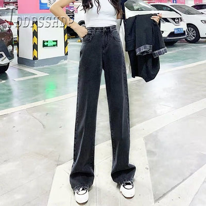 2019 Loose Women Jeans High Waist Long Style Wide Leg Female Trousers Denim Pants