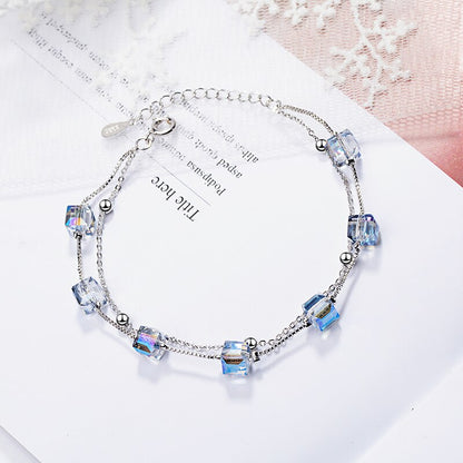 Square Blue Crystal 925 Sterling Silver Lady Bracelet