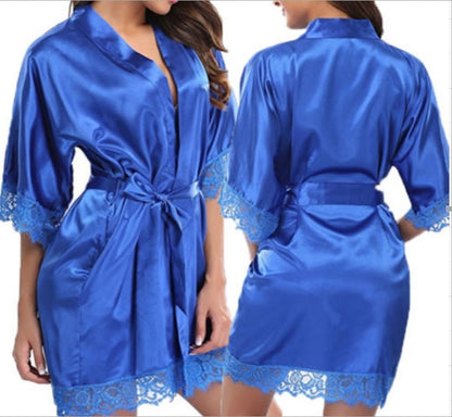 Sexy Lace Nightwear Erotic Lingerie Sleepwear Women Summer See Through Sleep Dress Solid Lace Pajamas Bath Robe Dress Nightgown