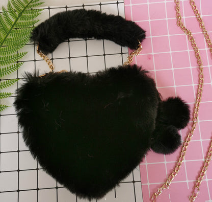 Faux plush heart-shaped shoulder bag