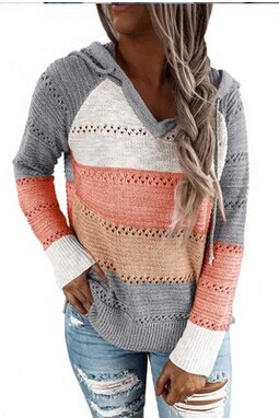 Hooded Long Sleeve Patchwork Sweater