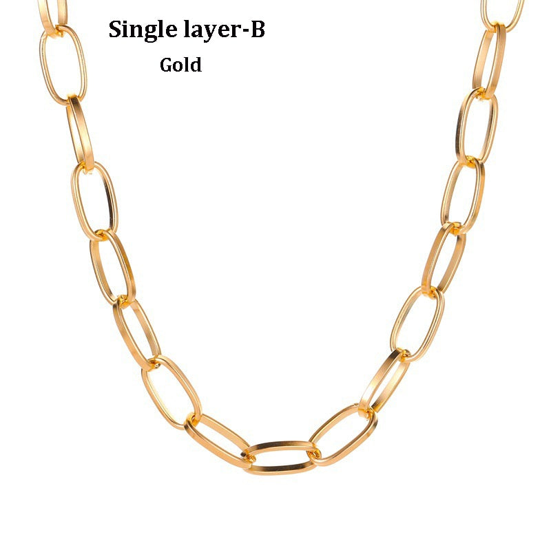 Fashion Multilayer Golden Chain Necklace Ladies Collar Sweater Metal Choker Necklace