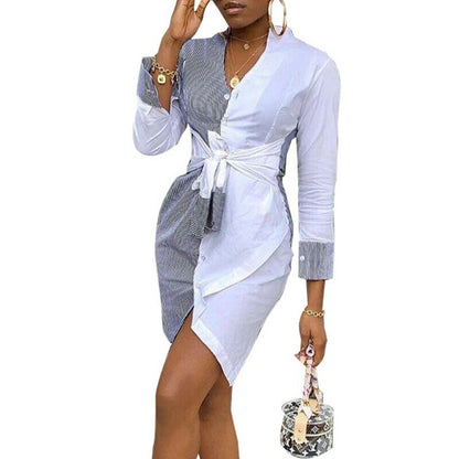 Women Stripe Shirt  Long Sleeve Plus Size Mini Dress