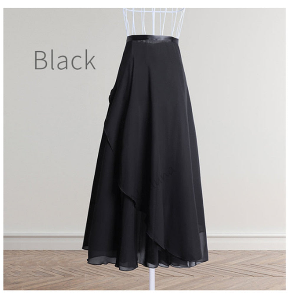 Adults Long Chiffon Ballet Skirts Women Lyrical Soft Ballet Dress Black Burgundy Navy Pink White Ballet Dance Costumes D060