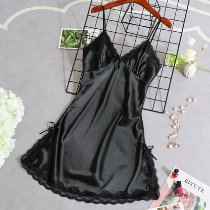 Night Dress Women Sexy Sleepwear Lace Summer Nightdress Homewear Nightwear Silk Sleeveless Women's Nightgown Size M-XXL Dresses