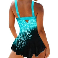 Feather Print Tankini Swimwear With Brief Swim Costume Two Piece Tummy Control Swimsuit High Waist Bathing Suit Plus Size