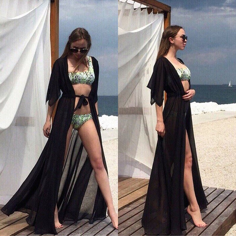 Women&#39;s Bikini Swimsuit Cover up Sundress Beach Wear Mesh Sheer Long Dress Summer Bathing Suit Holiday One Piece Sarong Pareo
