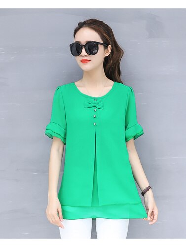 O-neck Short Sleeve Chiffon Blouse Top Female