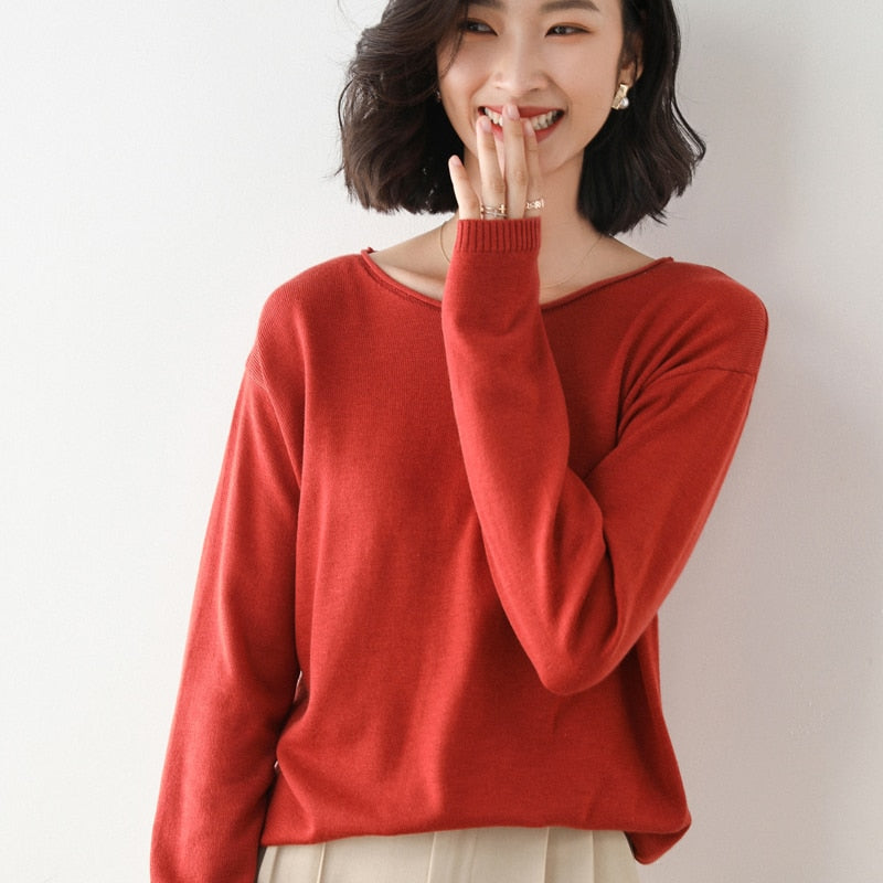 O-neck Stylish Knitted Long-Sleeves Sweater