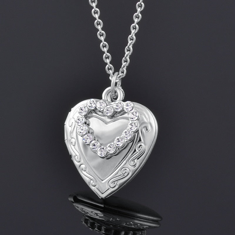 Gold Color Photo Frame Open Heart Locket Pendant Necklace For Women