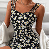 Puloru New Women Daisy Printed Suspender Short Dress Fashion Elegant Sling High Waist Mini A-line Dress Summer Party Clothes