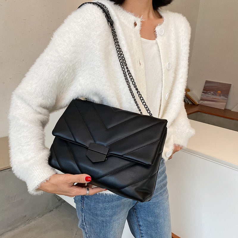 Simple Lattice Pattern Leather Messenger Handbags