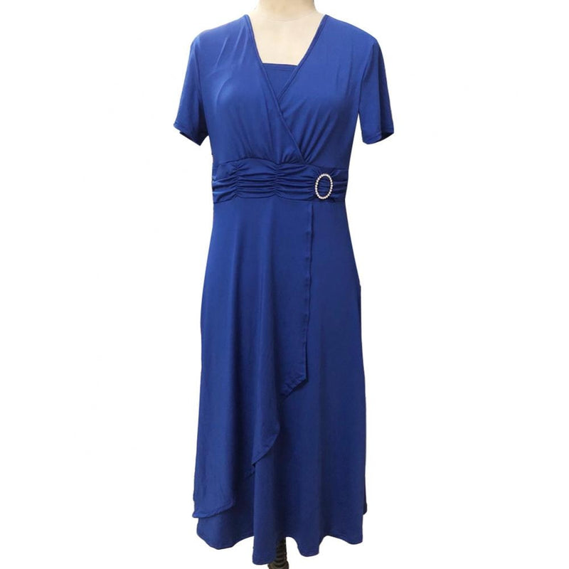 Plus Size Women Short Sleeve V Neck Asymmetric Hem Waist Tight Midi Party Dress