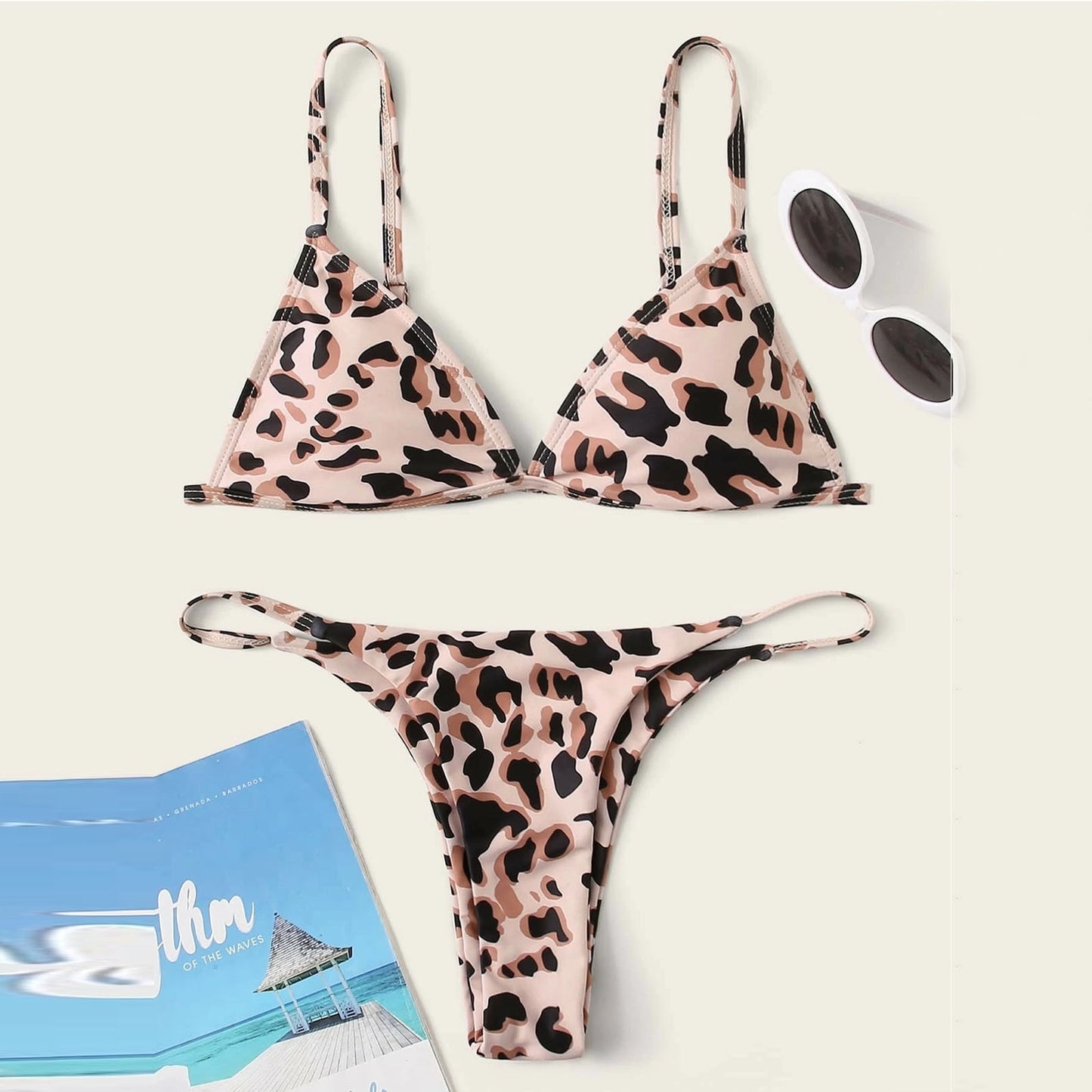 Leopard  Print High Waist Two Pieces Bikini Swimwear Swimsuit Beachwear