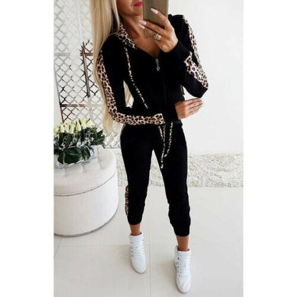 2Pcs Set Women Sport Tracksuit Zipper Hoodies Sweatshirt Pants Set