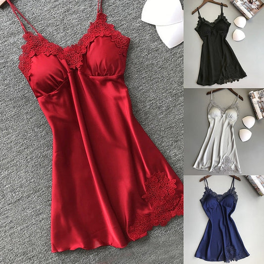 Silk Satin Night Dress Sleeveless Nighties V-neck Nightgown Nightdress