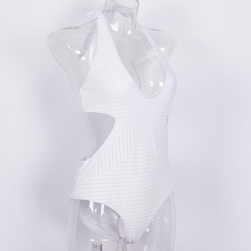 White Sexy One Piece Swimsuit  Backless Swimwear Push up Bandage High Waist Bodysuit