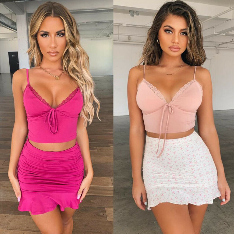 2020 Sexy Two Piece Crop Top and Skirt Set Women Summer Bandage Sets Clothes 2 PCS Bodycon  Dress Party Sundress Street Wear