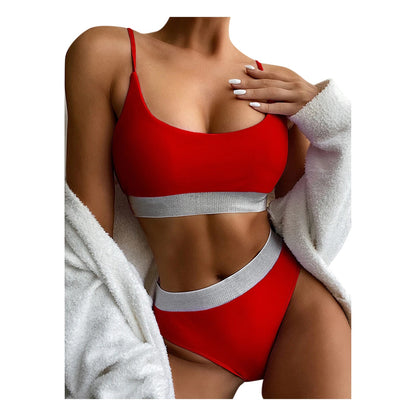 High Waist Beachwear Women Bikini Set Sequin Swimsuits Swimwear Women Solid Color Bathing Suits