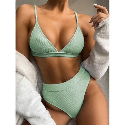 High Waist Bikinis Swimsuits Push Up Swimwear Women Strap Bathing Suit Women Solid Bikini Set