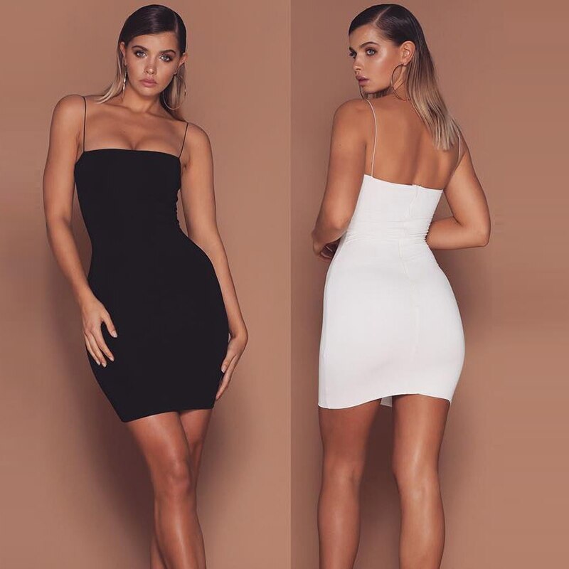 Women Drees Black Sexy Bodycon Summer Dress 2020 Strapless Spaghetti Strap Bandage Mini Dress Party Casual Basic Beach Dress