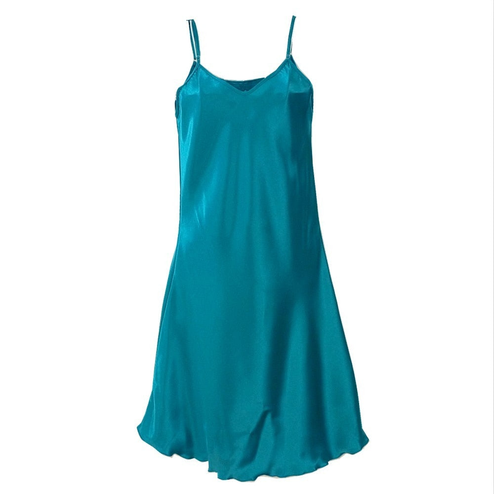 Satin Nightgown Lady Sexy Spaghetti Strap Night Dress Nighties Sleeveless Sleepwear