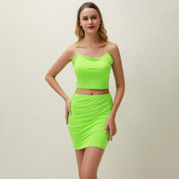 Sexy Off Shoulder Two Piece Set Sling Skirt Two Piece Set Women Solid Color Sleeveless Top And Slim Skirt Summer Sets