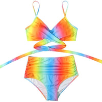 Push Up Bikinis Set Tie-Dye Split Two-Piece Halter Bikini Swimsuit Swimwear Bathing Suit