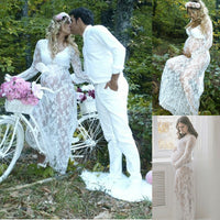 New Pregnant Women Long Sleeve Lace Long Maxi Dress Maternity Photography Props