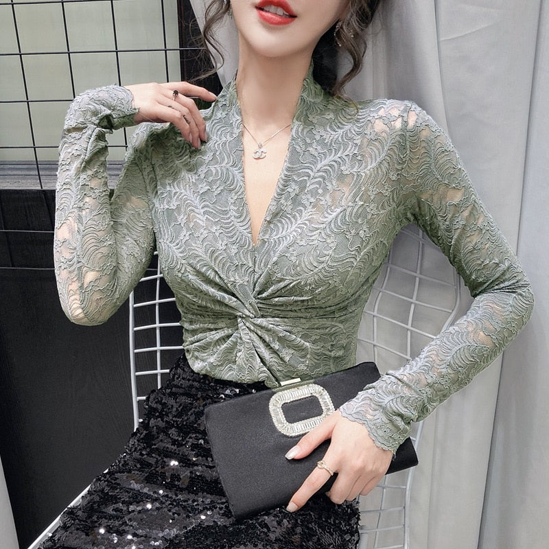 Transparent Long Sleeve Ladies Tops Korean Style Clothing