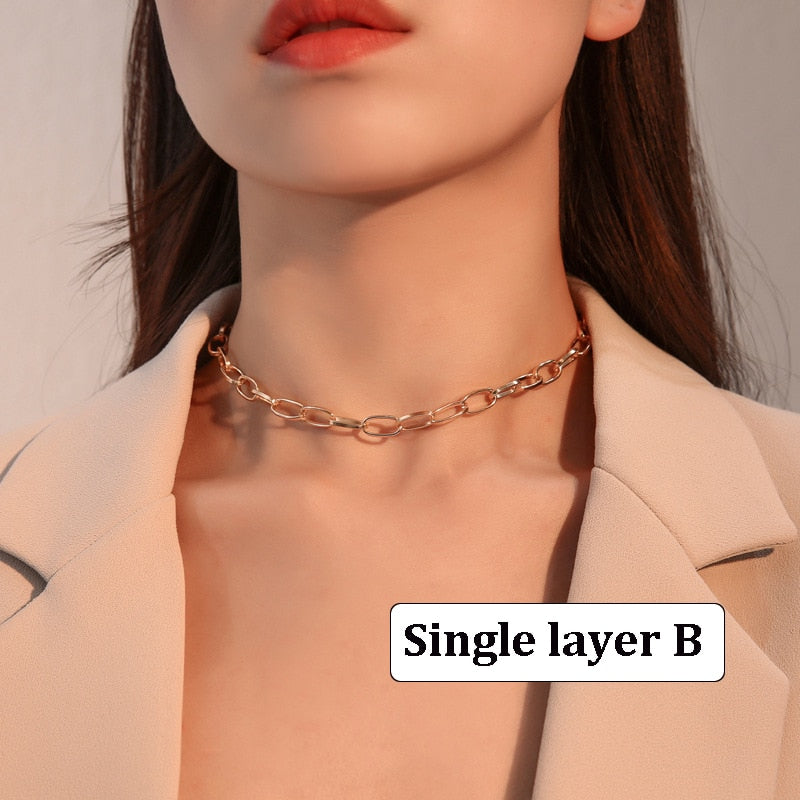 Fashion Multilayer Golden Chain Necklace Ladies Collar Sweater Metal Choker Necklace