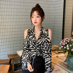 Blouses Shirts Women Summer Print Chiffon Bare Shoulder Chic Korean Style Thin Sun-proof New Stylish Womens Tops Breathable Ins