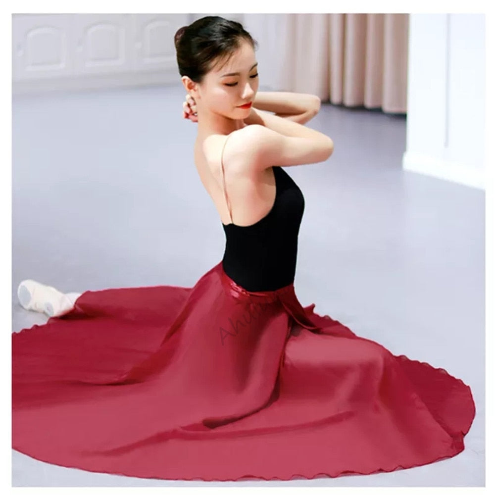 Adults Long Chiffon Ballet Skirts Women Lyrical Soft Ballet Dress Black Burgundy Navy Pink White Ballet Dance Costumes D060
